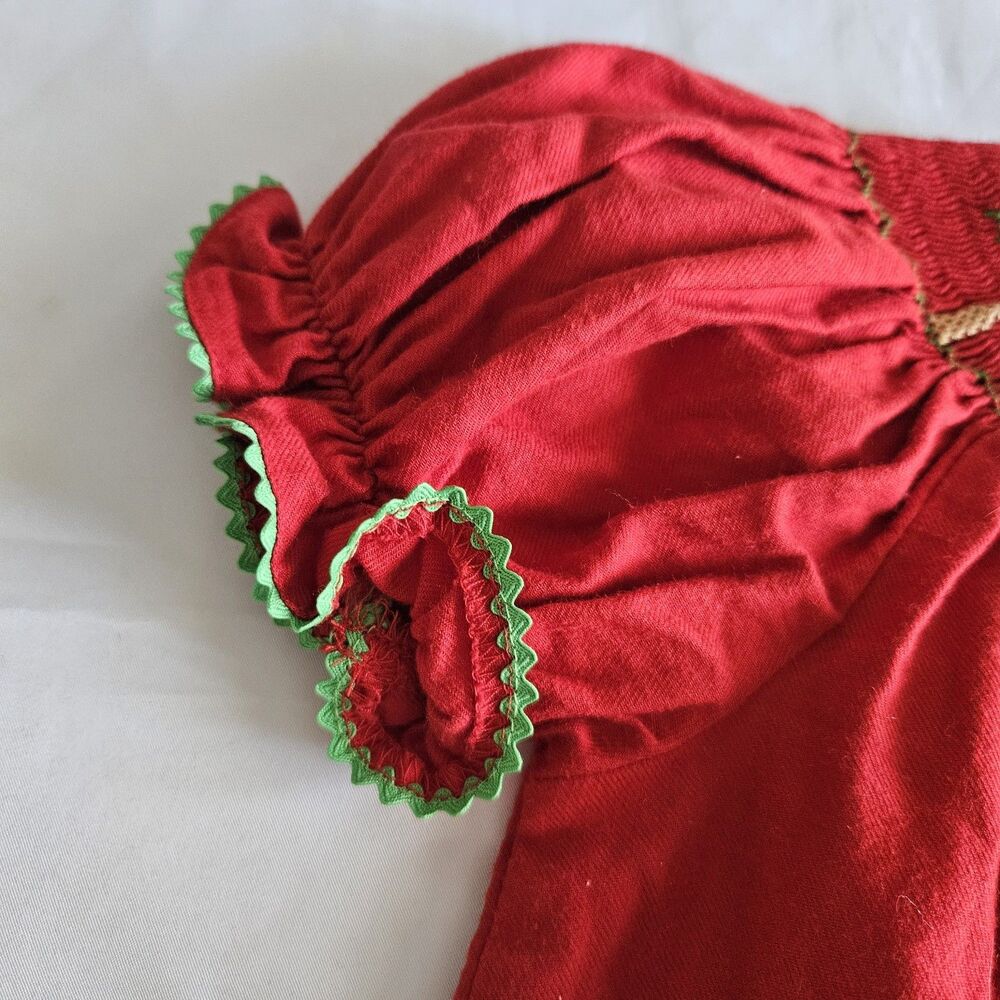 Vintage Silly Goose Hand Smocked Monkey Palm Tree Dress Red Green Ricrac 24M - Picture 6 of 10